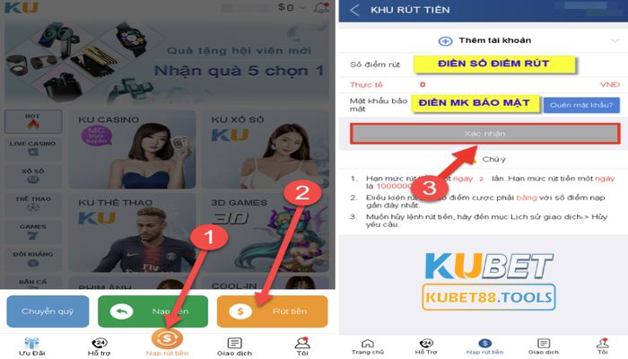 Hướng dẫn rút tiền kubet trên điện thoại Mobile